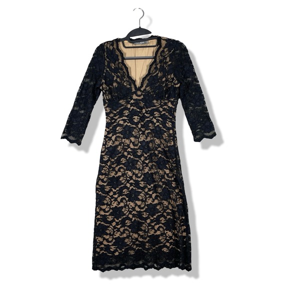 Bisou Bisou Dresses & Skirts - Bisou Bisou Black Lace Sheath Midi Dress Womens S Feminine Chic Cocktail